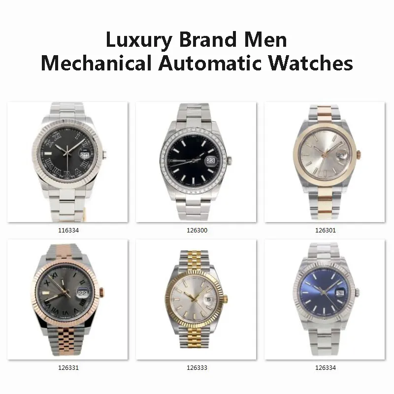 Varumärke 6 Style Luxury Mens Watch 41mm D-Just 116334 126333 126334 126300 126331 126301 Asia 2813 Rörelse Mekaniska automatiska klockor med låda