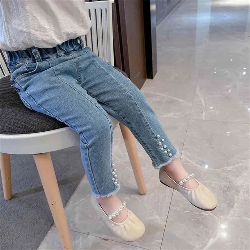 Jeans per bambini Perle Jeans Ragazza Stile casual Jeans per bambini Ragazze Primavera Autunno Vestiti per ragazze 210412