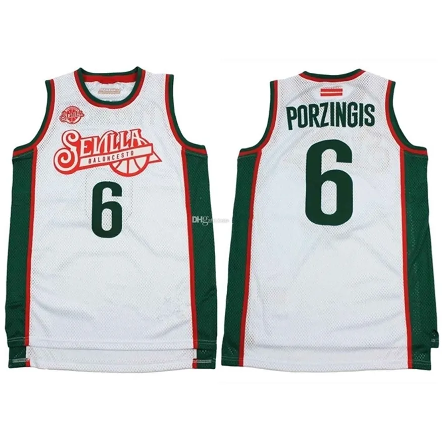 Nikivip #6 Kristaps retro Porzingis Baloncesto Sevilla White Basketball Jersey Mens Stitched Custom Number Name Jerseys Top Quality
