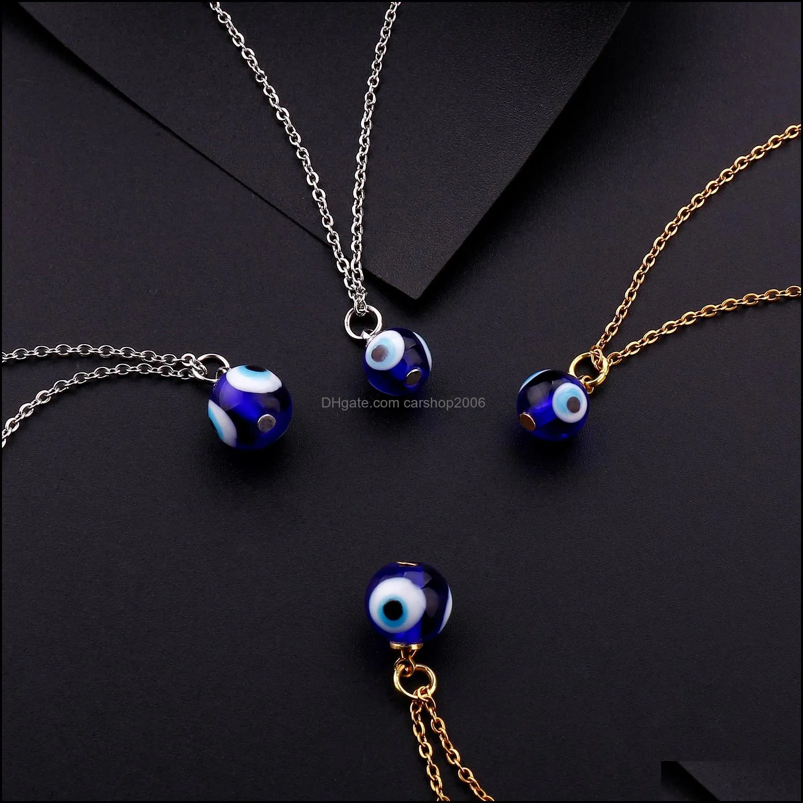 Evil Blue Eyes Pendant Necklace Turkish Gold Silver 8mm 10mm Geometric Stainless Steel Necklaces Lucky Protection Jewelry for Women