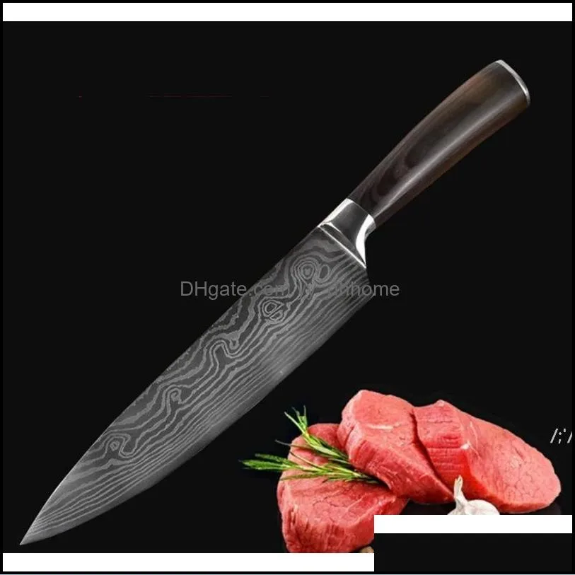 wholesale kitchen tools stainless steel damascus knife delicate color wooden handle slicing fruit vegetable paf14356