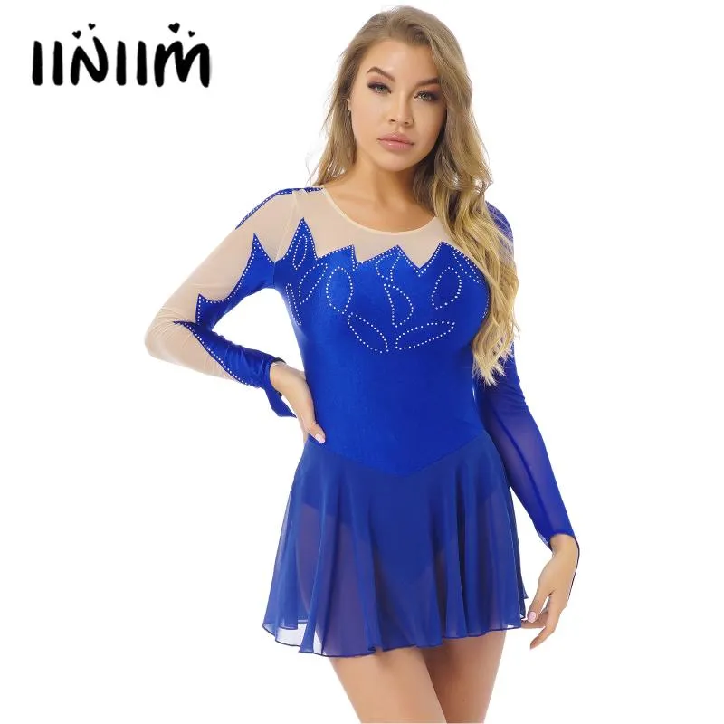 Stage Wear Womens Shiny Rhythmic Gymnastics Dance Dress See Through