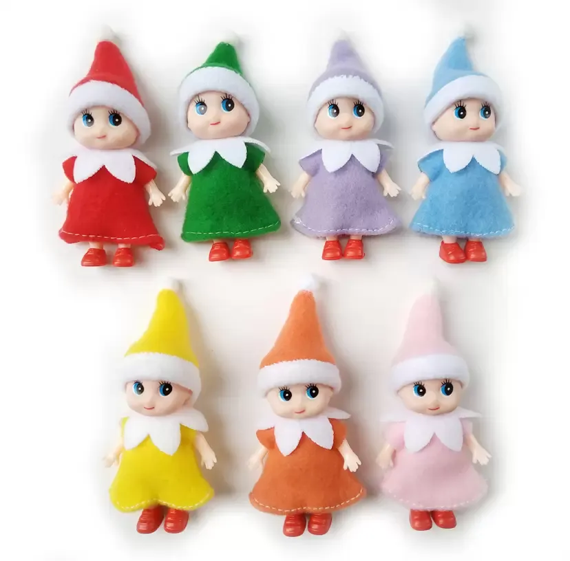 Decoraciones de Navidad Regalos Baby 11cm Elf Doll Toy Child Elves Dolls Juguetes para niños Mini Regalos Favor en 7 colores Barco rápido