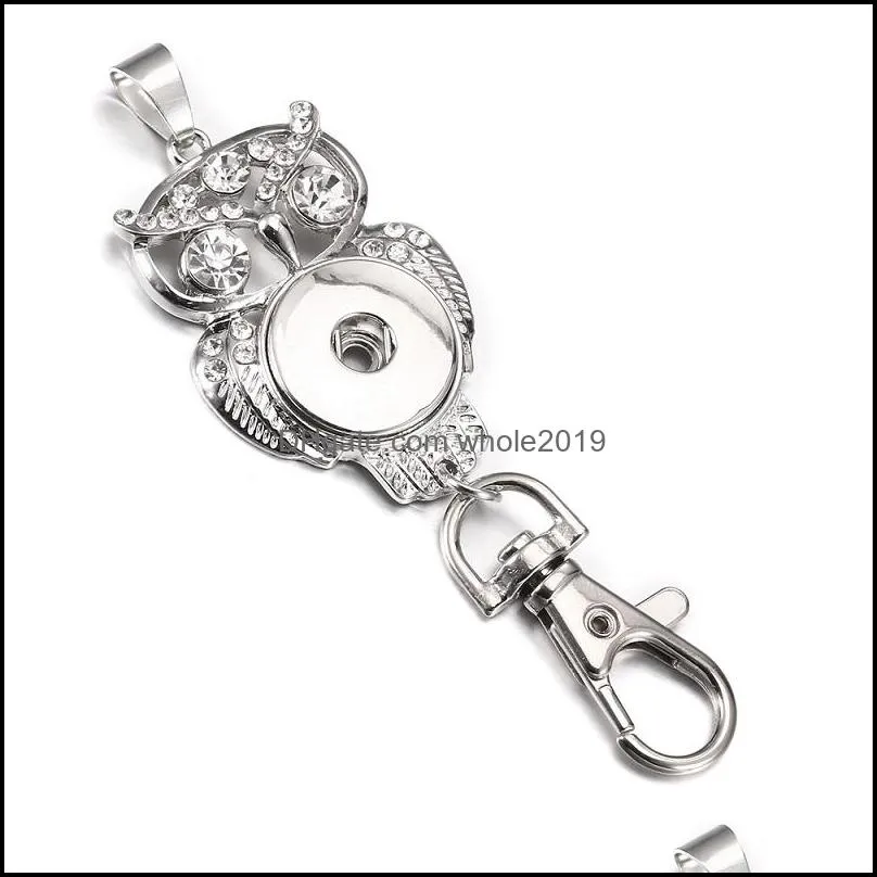 6styles snap jewelry snap button key chains crystal owl 18mm snap keychains keyring for women