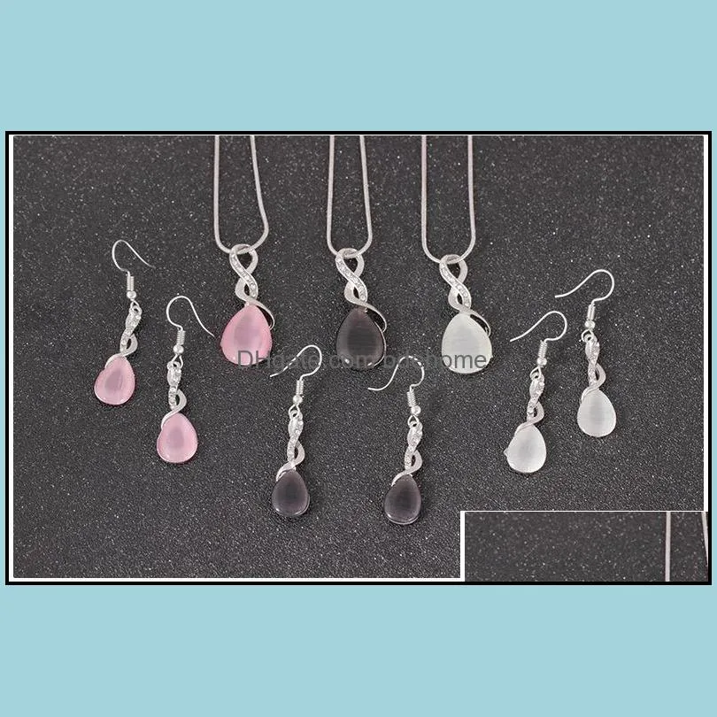 fashion pink opal necklace pendant teardropshaped charm statement jewelry set for women rhinestone infinite necklaces