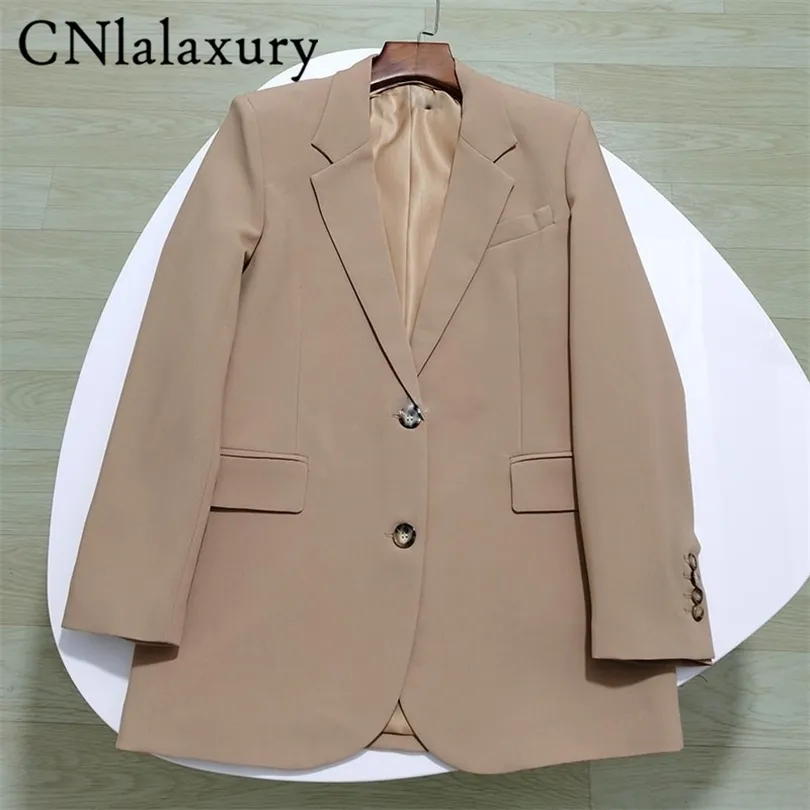 Cnlalaxury şık düz renkli kadınlar rahat blazer ceket ofis bayan cepleri iş takım elbise bayanlar iş blazers dış giyim 220801