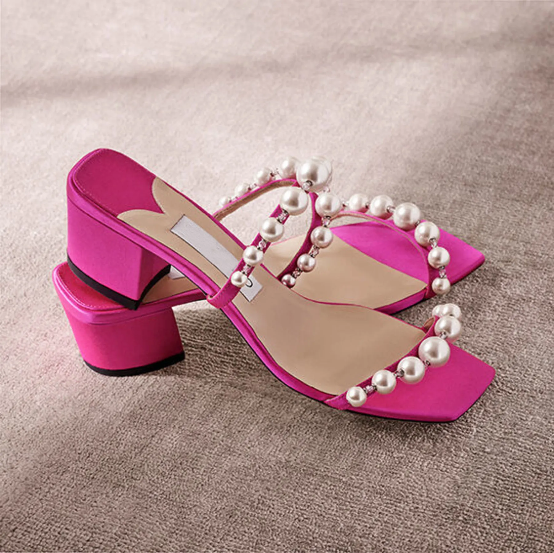 2024 Womens Leather Mules Pearl Embellished Slip On Sandals From