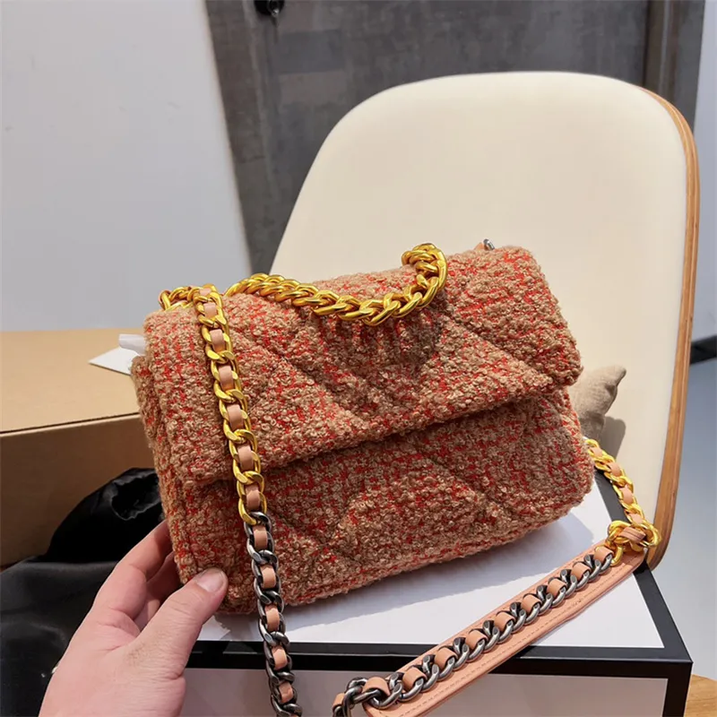 JIANG 2022 Women's Luxury Designer Handbag Chain Single Shoulder Bag tweed woolen Material Cross-body Bag Carrying braided leather strap Hardware pattern