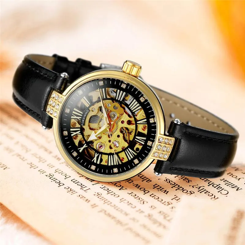 Armbanduhren Forsining Weiß Skeleton Automatische Mechanische Frauen Uhr Dame Handgelenk Mode Lederband Uhr Reloj MujerArmbanduhren Wristw