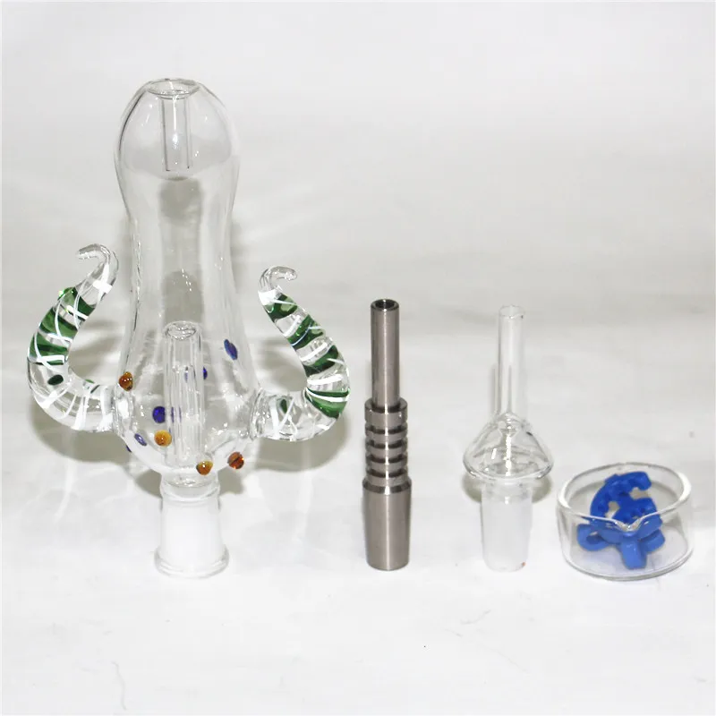 Hookah Glass Nectar Bong Kit with Titanium and Quartz Nail Dabber Dish 14mm 18mm Glass Water Pipe Dab Rig