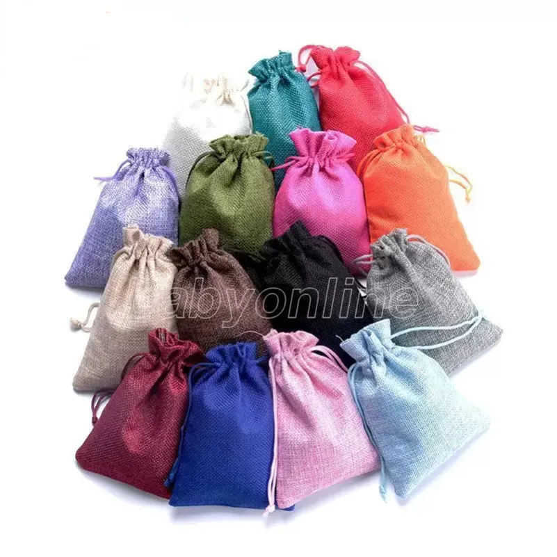 50pcs Gift Bag warp Vintage Style Natural Burlap Linen Jewelry Travel Storage Pouch Mini Candy Jute Packing Bags christmas box xmas FY4890