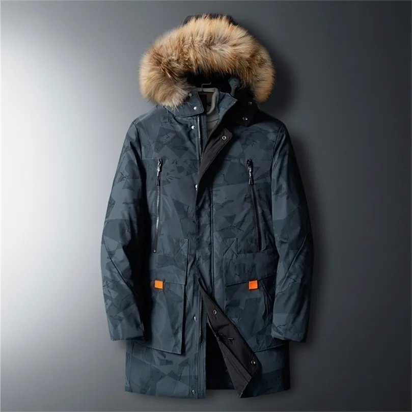 Winter Down Jacket Men Solid Casual Long Parkas Mens Fur Hooded Down Coats Brand Kleding Dikke Warm Heren Windscheper 4XL 201127