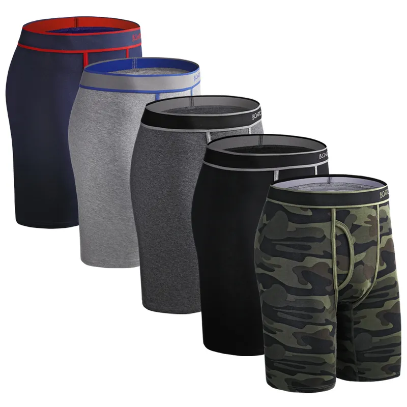 5pcs Conjunto de shorts de boxe de pernas compridas calcinhas de calcinha masculina Homme Cotton Underwear para homens boxershorts sexy calecon masculino 220505