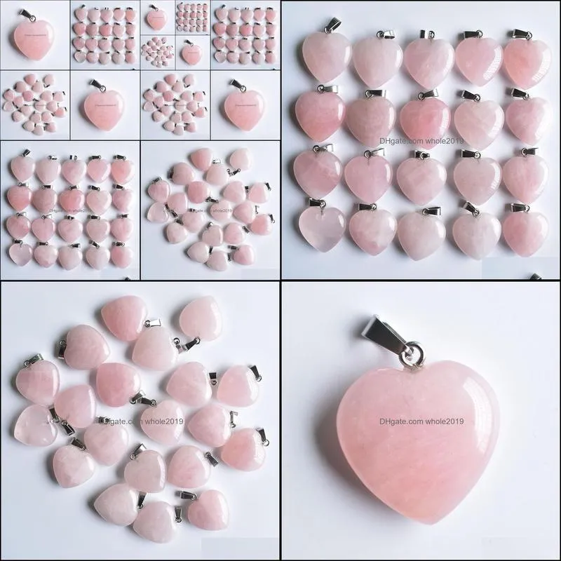 natural stone charms 25mm heart shape rose quartz pendants chakras gem stone fit earrings necklace making assorted