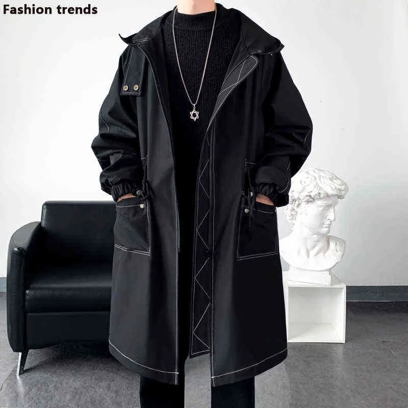 2022 Autumn Men Fashion Long Style Trench Coat Apring Men Casual Outerwear Jackets Windbreaker Brand Mens Clothing Size M-3XL L220725