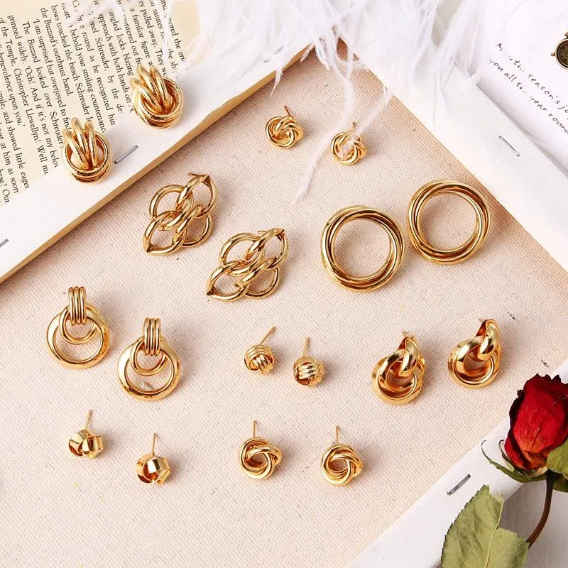 Baumeln Kronleuchter ZOVOLI Vintage Mode Gold Farbe Metall Tropfen Ohrringe Für Frauen Trendy Einfache Knoten Twist Statement Schmuck Geschenk