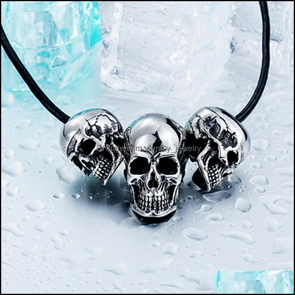 Vintage Mens Stainless Steel Pendant Necklace Gothic Biker Skulls Head Punk Choker with 60cm Rolo chain