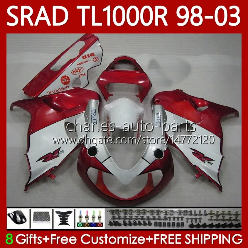 Kit de feiras para SUZUKI SRAD TL1000R TL-1000R 1998 1999 2000 2001 2002 2003 118NO.66 TL-1000 TL 1000 Red White R 98-03 Bodywork TL 1000R TL1000 R 98 99 00 01 02 03 Corpo OEM