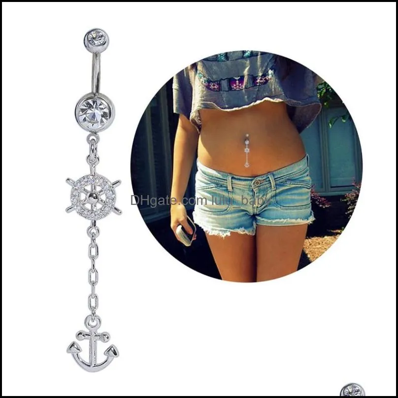 dangle boat anchor belly button ring 14g 316l stainless steel vessel navel barbell body jewelry