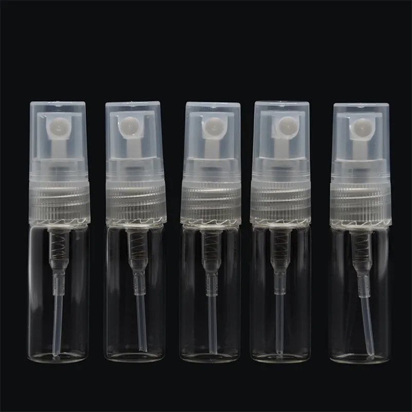 50pcs/Lot 2ml 3ml 5ml 10ml Portable Clear Glass refillable Perfume Bottle With Spray Empty Parfum Cosmetic Vials With Atomizer 220711