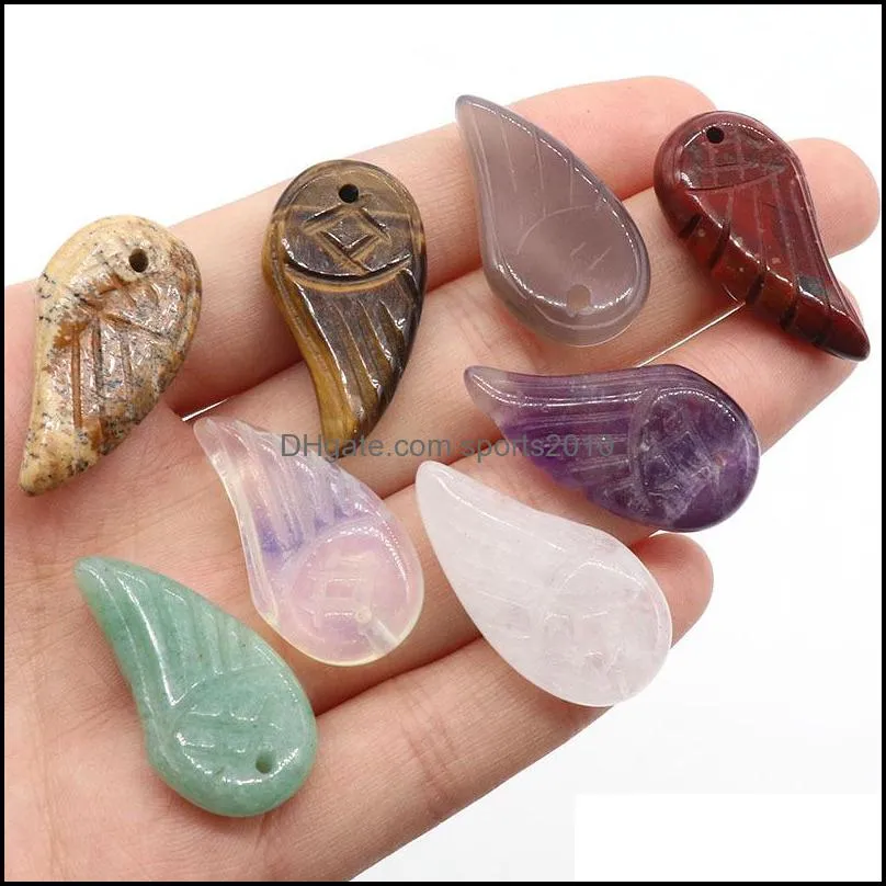 natural crystal wings stone charms pendants rose quartz tiger eye stone feather trendy jewelry making sports2010
