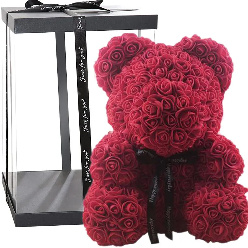 Couronnes De Fleurs Décoratives Rose Ours Bouquet De Fleurs Artificielle Avec Boîte À La Main Cadeau Saint Valentin Pour Petite Amie Femme Femme Mère