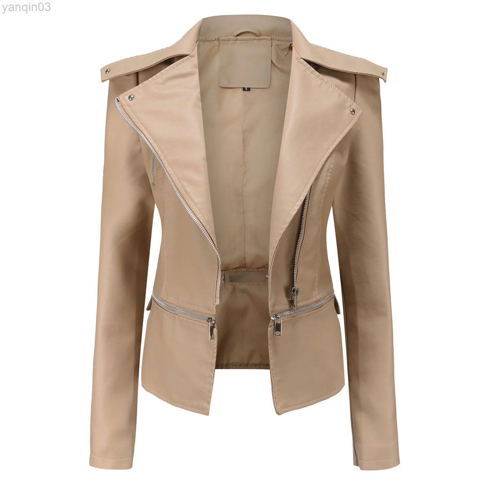 Frauen Coole Faux Leder Jacke Lange Sleeve Zipper Ausgestattet Mantel Slim Fit Herbst Mode Streetwear Kurze Bomber Jacke L220801