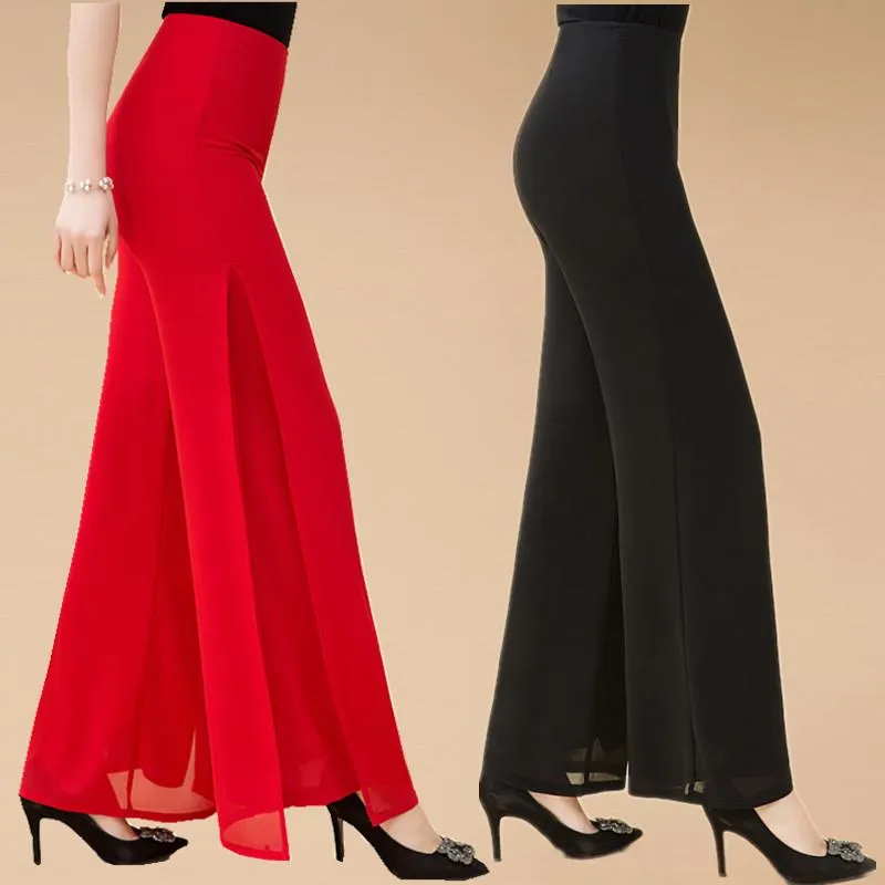 Stage Wear Wide Leg Pants Dance Pant High Quality Solid Chiffon Double Deck Long Women Trousers Cross CasualStage