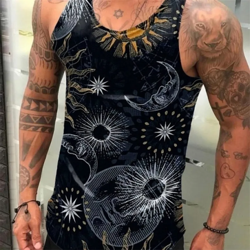 Tank Top Top Floral Print Summer Mens Roupas de ginástica de ginástica masculina camiseta fitness casual slim fit sleesess coletes 220629