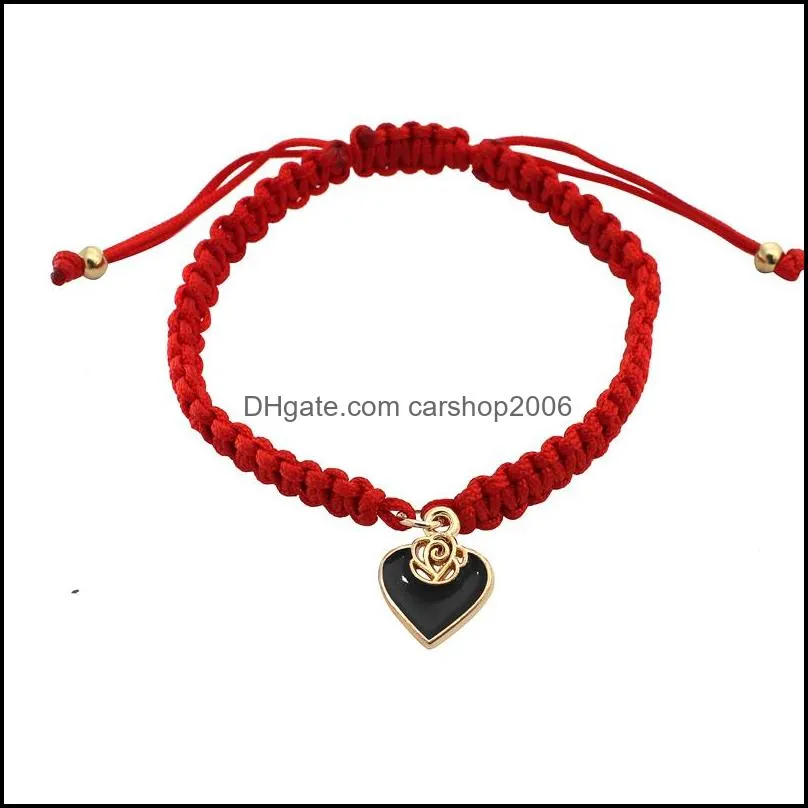 handmade braided love heart shape chain bracelet women lucky red rope knot for valentine`s gift charm bracelets