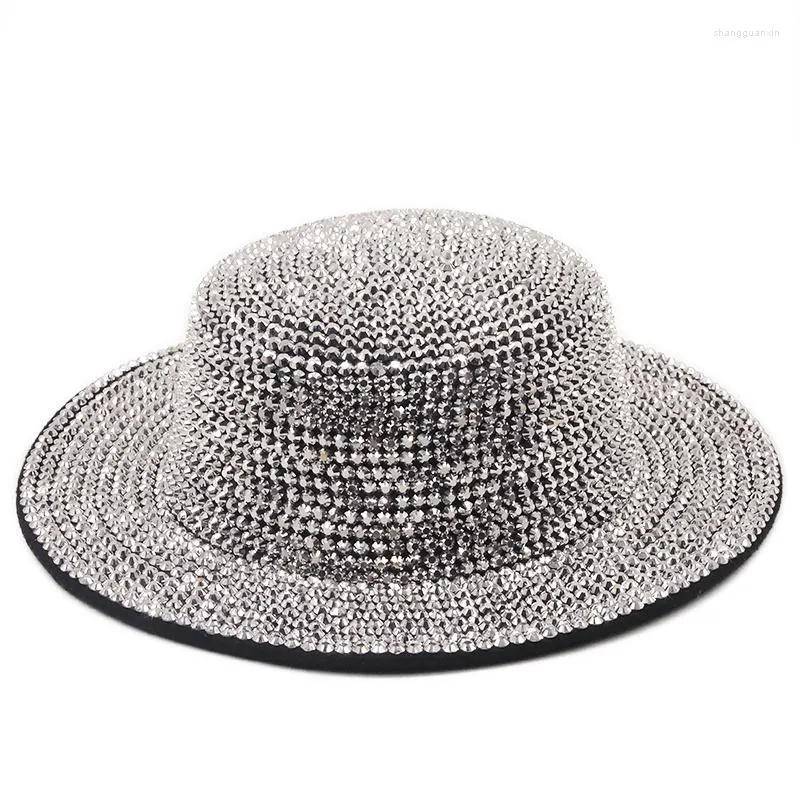 Berretti Berretti Full Diamond regolabile Flat Top Cappello Fedora Bling Strass Panama Donna Uomo Cappelli a tesa larga in feltro Jazz Vendita all'ingrosso Estate Win