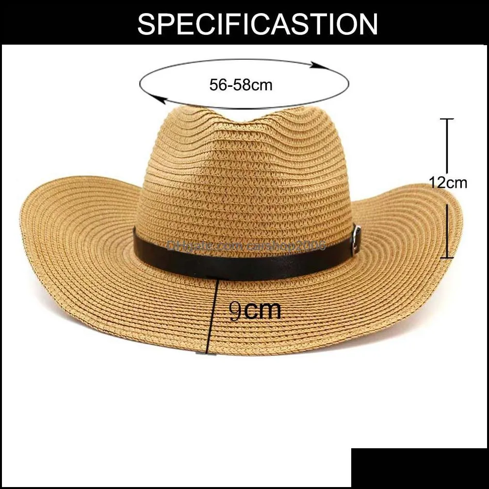 Western  Wide Brim Straw Hats For Men Women Outdoor Beach Sun Protection
