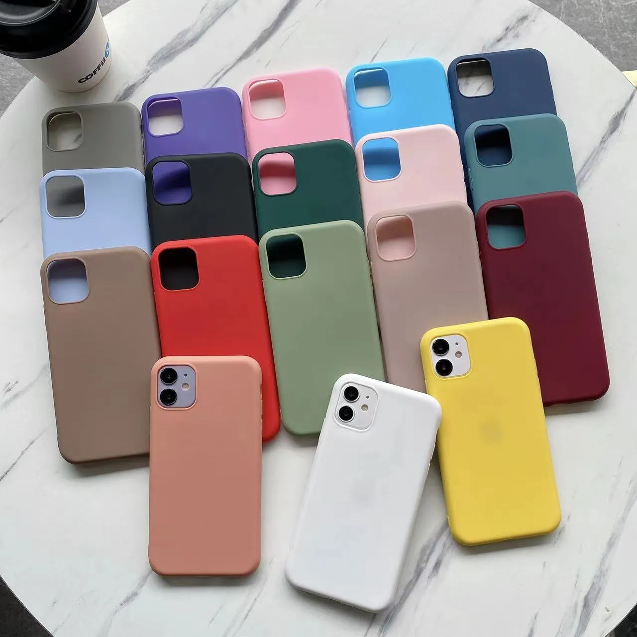 Coques en silicone 18 couleurs pour iPhone 11 13 12 Pro Max Samsung S20 A32 A52 A21 5G A50 S30 s21 note9 12 13 mini XR XSMAX Coque souple en TPU entièrement givrée Coque en matériau d'impression UV