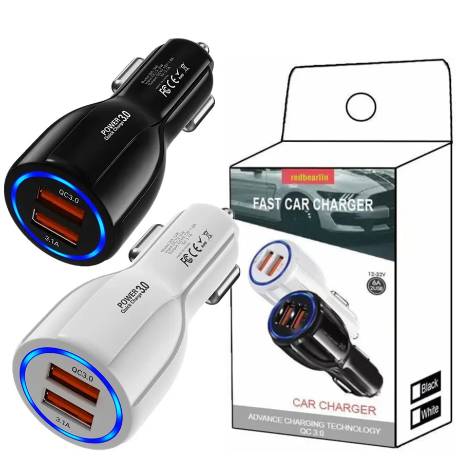 Chargeurs rapides rapides à deux ports QC3.0 3.1A 2 adaptateur secteur USB 5V 9V 12V Charge de voiture pour iPhone Samsung LG Xiaomi Huawei IOS téléphone Android universel