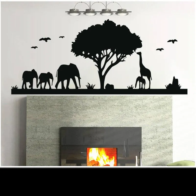 Stickers muraux Africain Animal Prairie Decal Amovible Animaux Et Plantes Décor À La Maison Pour Chambre Salon Décoration Stickers G999