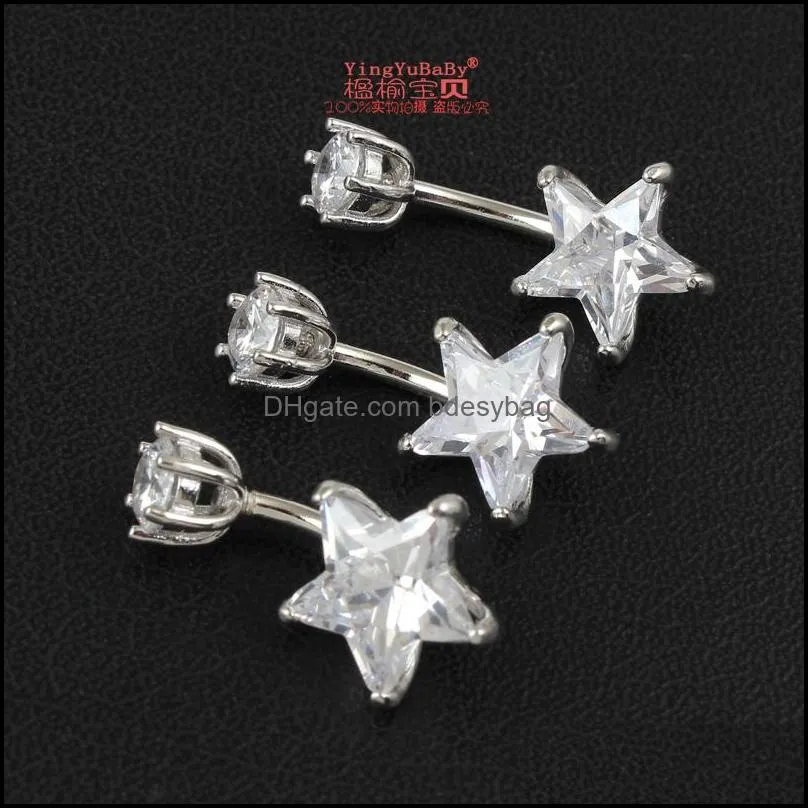 s925 real genuine belly button ring pure silver star zircon stone not allergic pin length 6 8 10 mm body piercing jewelry