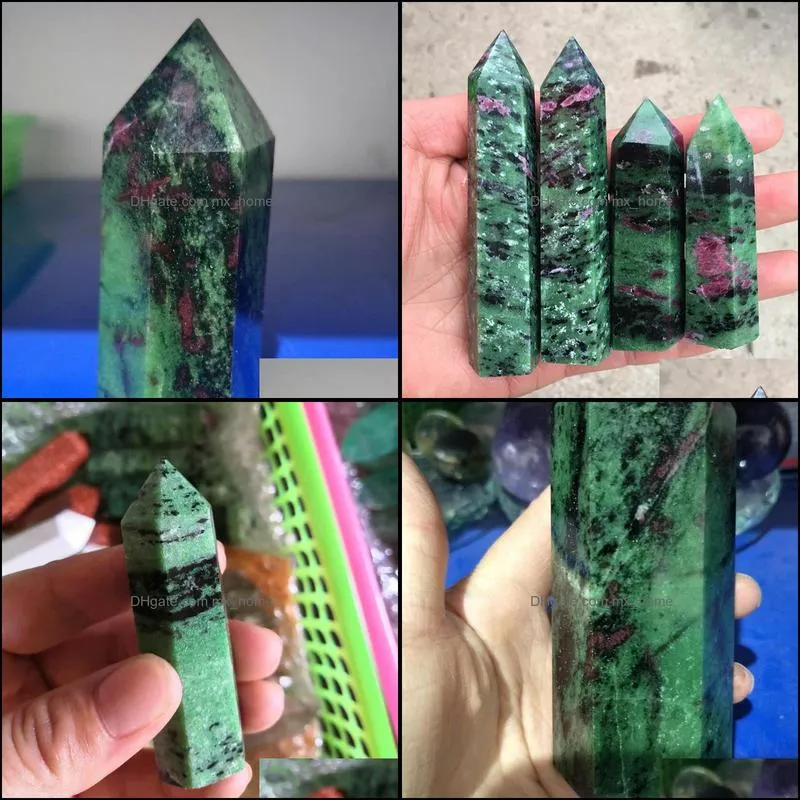 Natural Green Ruby Quartz Crystal Zoisite Obelisk Quartz Crystal Energy Gemstone Reiki Healing Chakra Point Wand