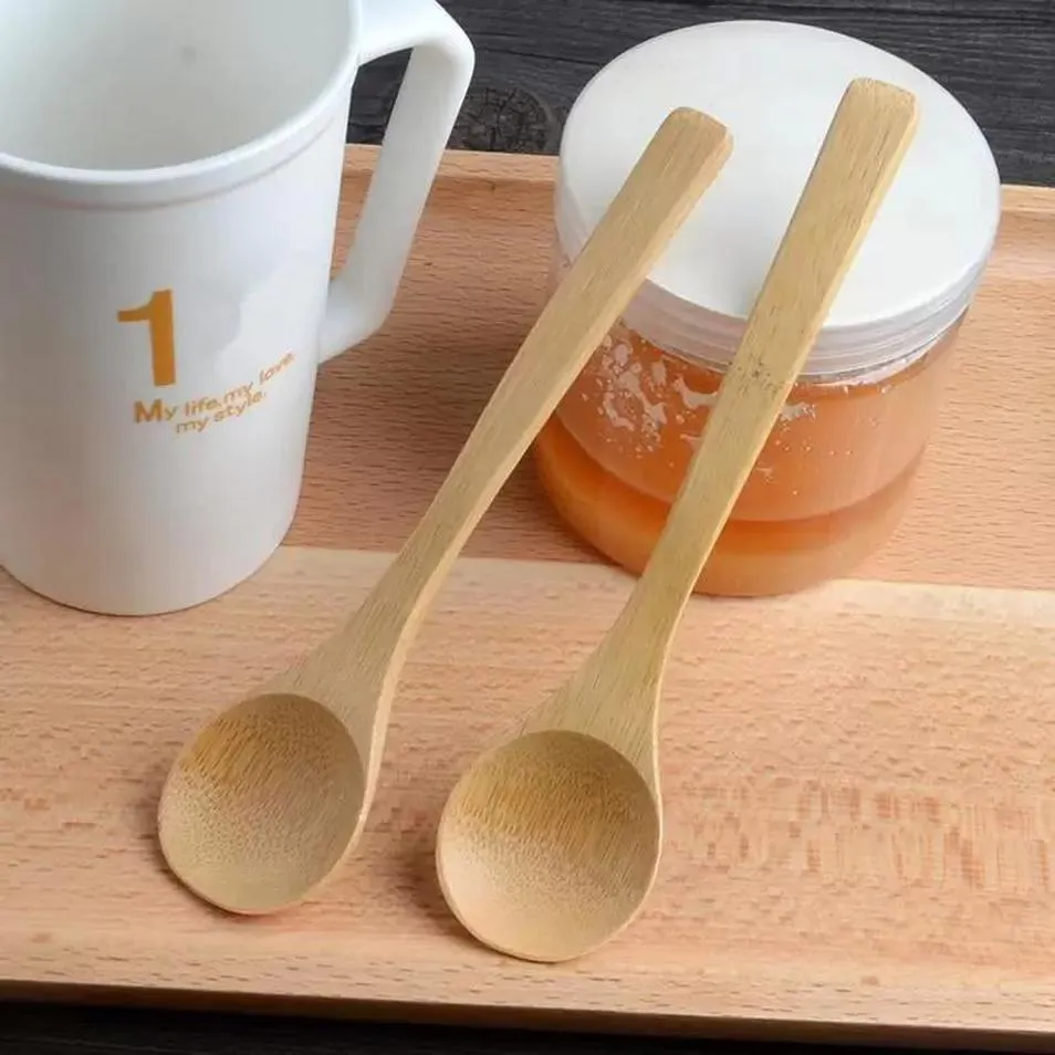 13cm Round Bamboo Wooden Spoon Soup Tea Coffee Honey spoon Spoon Stirrer Mixing Cooking Tools Catering Kitchen Utensil sxjul16