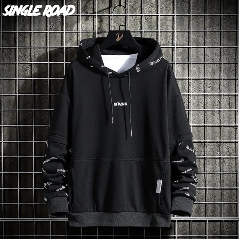 Single Road Herren Hoodies Patchwork Techwear Sweatshirt Japanische Streetwear Harajuku Hip Hop Übergroßer schwarzer Hoodie 220402