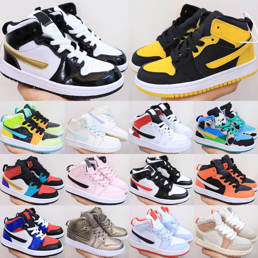 Top 1 Mid Dziecięce buty do koszykówki Classic Jump 1S Chłopięce dziewczęce trampki New Love Patent Black Gold Clover Phantom Top 3 Pink Foam Toddler Trainers Rozmiar 22-37