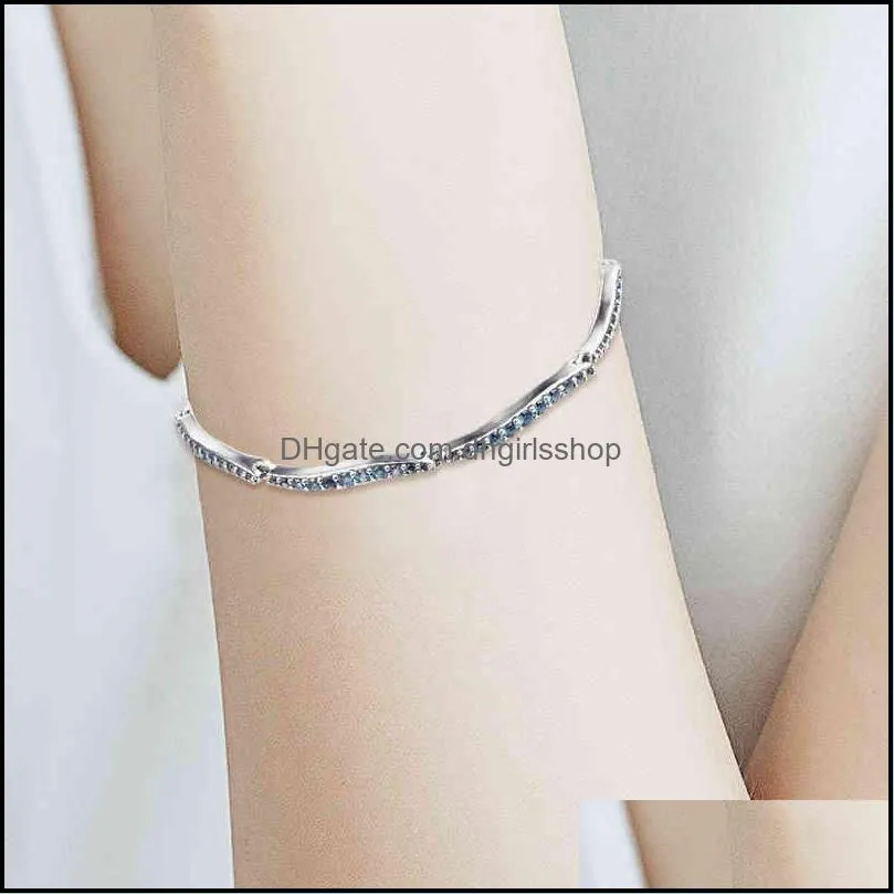blue wavy slider bracelet argent 925 sterling silver crystal link bracelets for women girls original jewelry pulseras 2021