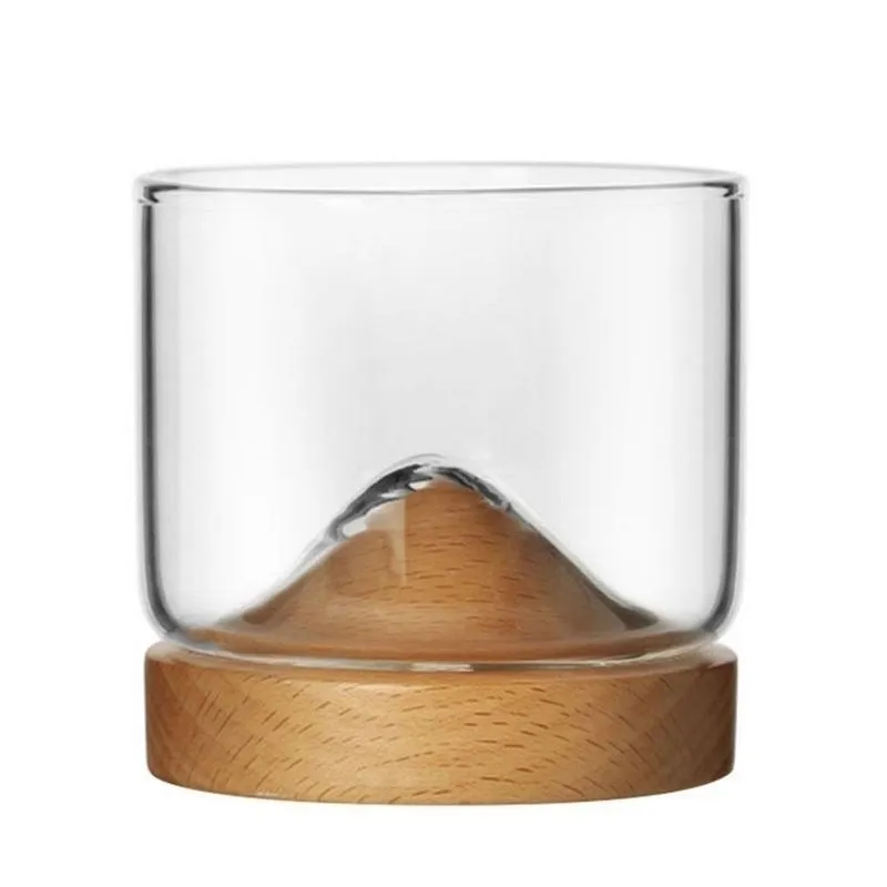Whisky Glass Small Japanese Style Mountain Wood Bottom Wine Y200107