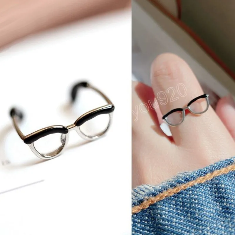 rendy Cute Glasses Ring Multiple Minimalist Adjustable Rings Bohemian Finger Ring Jewelry Accessories For Woman Girls