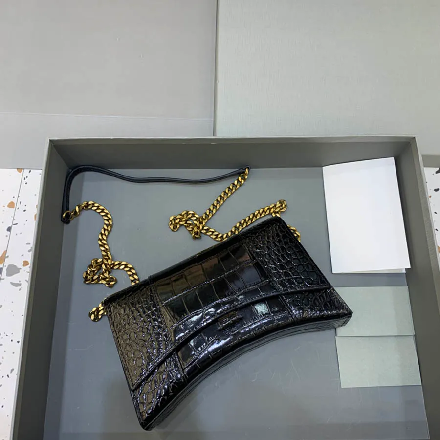 9a üst otantik kaliteli tasarımcı moda kadınlar bayan zinciri çanta çanta kayışları omuz mini tarzı crossbody cüzdan gerçek timsah deri grafiti cüzdanlar