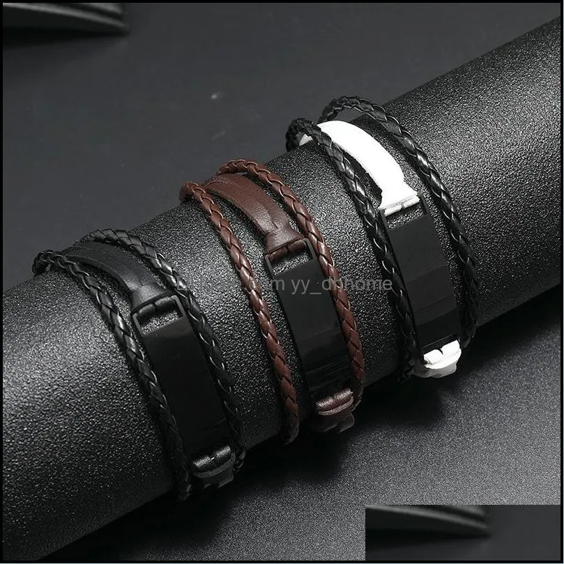Braccialetti a catena di collegamento gioielli 2021 Nuovo stile tessuto a mano MTI-strato combinato Accessorio da uomo Bracciale in pelle Fashi Dhafg