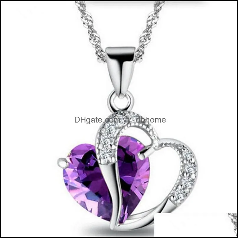 10 colors Luxury Austrian Crystal Necklaces Women Rhinestone Heart shaped Pendant Silver Chains Choker Fashion Jewelry Gift Bulk 151