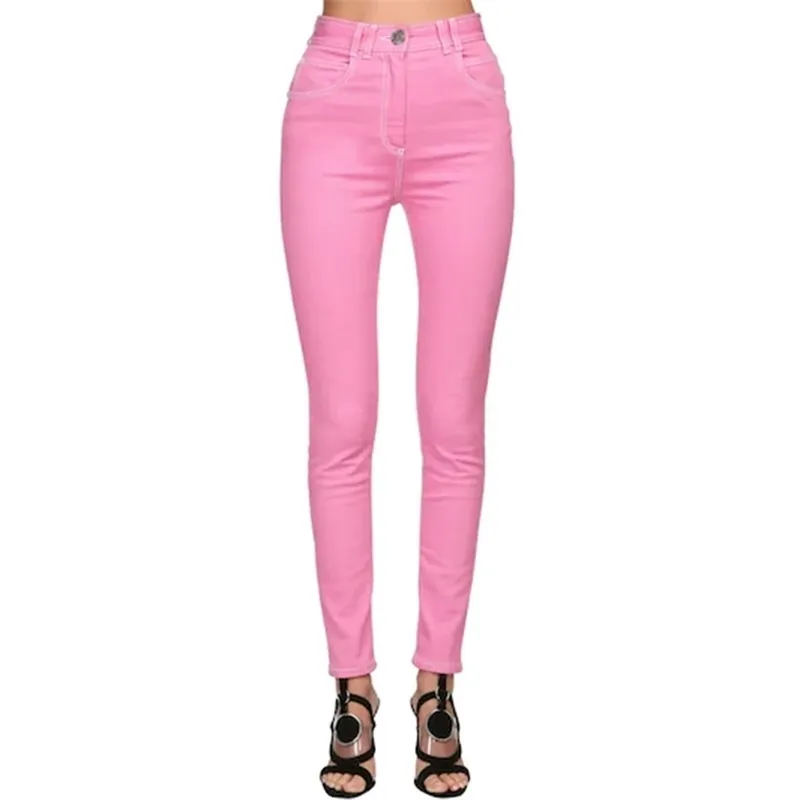 High Street EST Designer Jeans Femmes Top Couent Contrast Pantalon Pink Rose Denim 210521