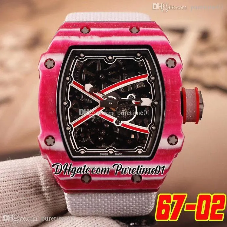 Hoge Jump Mutaz Essa Barshim A23J Automatic Mens Horloge NTPT Rood Wit Carbon FFIBIBIBE Case Skeleton Dial Nylon Strap Super Edition Puretime01 6702D4