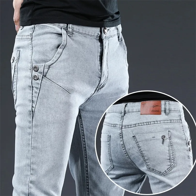 Jeans Pria merek jeans magro pas badan lurus elastis desainer Celana panjang untuk 220817