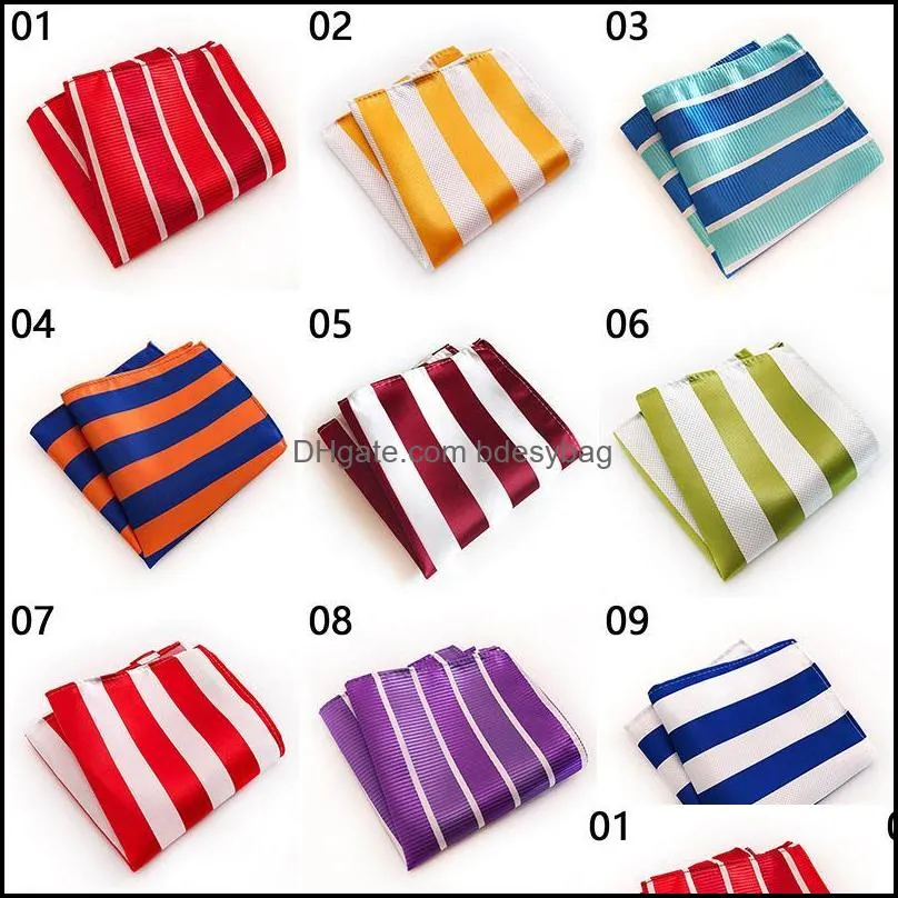 bow ties 25x25cm fashion pocket square green handkerchief silk striped hanky suit men`s business wedding chest towel accessories